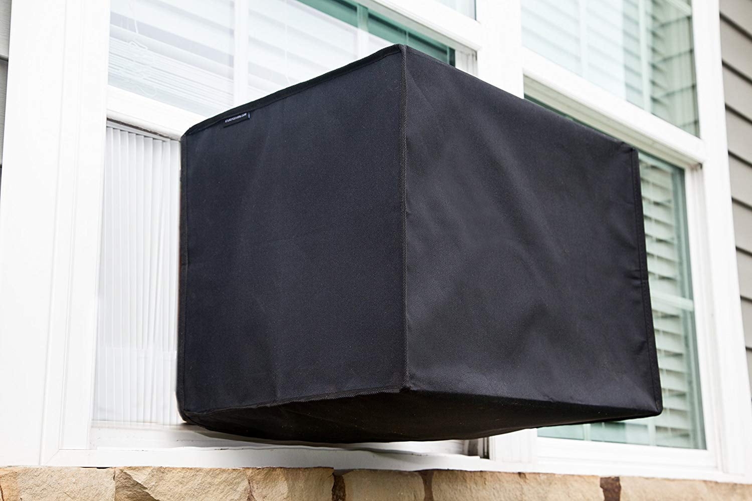 Black Waterproof Polyester Window AC Unit Cover with Buckle Straps