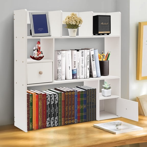 Sturdy Desktop Shelf Organizer  31.5" Height, 6.69" Depth, Rust-Resistant Veneer  22lbs Load for Books, Files & Small Plants