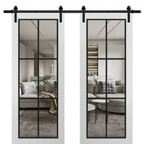 Sturdy Double Barn Door 36 x 80 inches | Lucia 2366 White Silk Clear Glass | 13FT Rail Hangers Heavy Set | Solid Panel Interior Doors