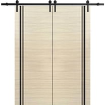 Sturdy Double Barn Door 36 x 80 inches with | Planum 0011 Natural Veneer with Frosted Glass | 13FT Rail Hangers Heavy Set | Solid Panel Interior Doors