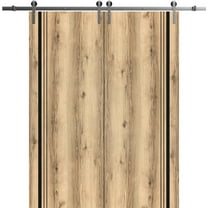 Sturdy Double Barn Door 36 x 80 inches with | Planum 0011 Oak with Frosted Glass | Stainless Steel 13FT Rail Hangers Heavy Set | Solid Panel Interior Doors