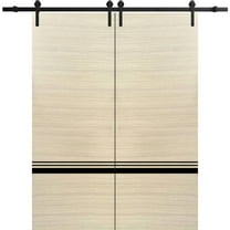 Sturdy Double Barn Door 36 x 80 inches with | Planum 0012 Natural Veneer with Frosted Glass | 13FT Rail Hangers Heavy Set | Solid Panel Interior Doors