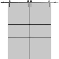 Sturdy Double Barn Door 36 x 80 inches with | Planum 0014 Grey Ash with Frosted Glass | Stainless Steel 13FT Rail Hangers Heavy Set | Solid Panel Interior Doors
