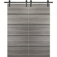 thumbnail image 1 of Sturdy Double Barn Door 36 x 80 inches with | Planum 0015 Ginger Ash with Frosted Glass | Stainless Steel 13FT Rail Hangers Heavy Set | Solid Panel Interior Doors, 1 of 6