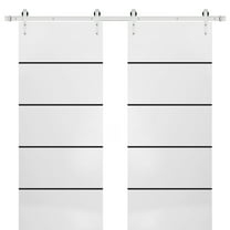 Sturdy Double Barn Door 36 x 80 inches with | Planum 0015 White Silk with Frosted Glass | Stainless Steel 13FT Rail Hangers Heavy Set | Solid Panel Interior Doors