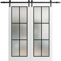 Sturdy Double Barn Door 36 x 80 inches | Planum 2122 White Silk Frosted Glass | 13FT Rail Hangers Heavy Set | Solid Panel Interior Doors
