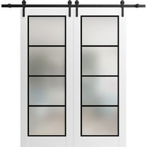 Sturdy Double Barn Door 36 x 80 inches | Planum 2132 White Silk Frosted Glass | 13FT Rail Hangers Heavy Set | Solid Panel Interior Doors