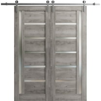 Sturdy Double Barn Door 36 x 80 inches | Quadro 4088 Nebraska Grey with Frosted Glass | 13FT Rail Hangers Heavy Set | Solid Panel Interior Doors