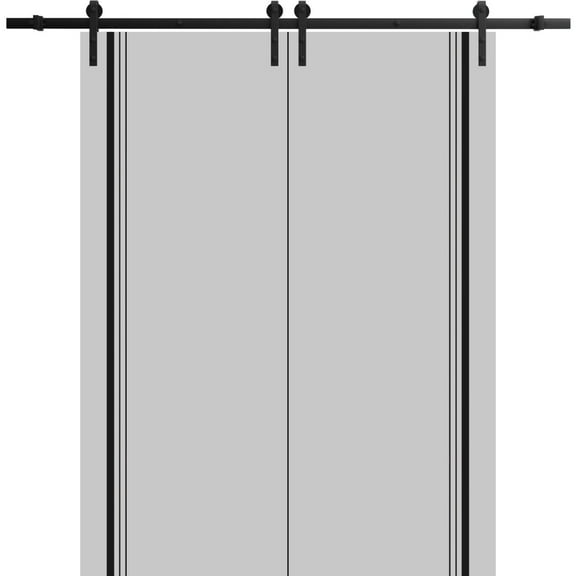 Sturdy Double Barn Door 36 x 80 inches with | Planum 0011 Grey Matte with Frosted Glass | 13FT Rail Hangers Heavy Set | Solid Panel Interior Doors