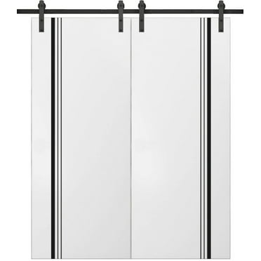 Sturdy Double Barn Door 36 x 80 inches with | Planum 0011 White Silk with Frosted Glass | 13FT Rail Hangers Heavy Set | Solid Panel Interior Doors