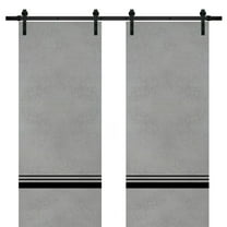 Sturdy Double Barn Door 36 x 80 inches with | Planum 0012 Concrete with Frosted Glass | 13FT Rail Hangers Heavy Set | Solid Panel Interior Doors
