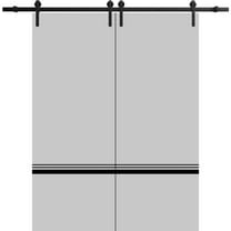 Sturdy Double Barn Door 36 x 80 inches with | Planum 0012 Grey Matte with Frosted Glass | 13FT Rail Hangers Heavy Set | Solid Panel Interior Doors