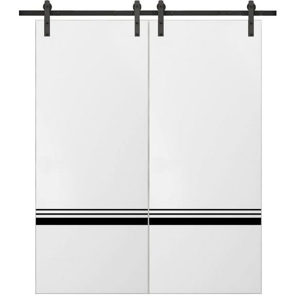 Sturdy Double Barn Door 36 x 80 inches with | Planum 0012 White Silk with Frosted Glass | 13FT Rail Hangers Heavy Set | Solid Panel Interior Doors