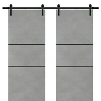 Sturdy Double Barn Door 36 x 80 inches with | Planum 0014 Concrete with Frosted Glass | 13FT Rail Hangers Heavy Set | Solid Panel Interior Doors
