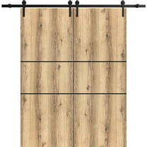 Sturdy Double Barn Door 36 x 80 inches with | Planum 0014 Oak with Frosted Glass | 13FT Rail Hangers Heavy Set | Solid Panel Interior Doors