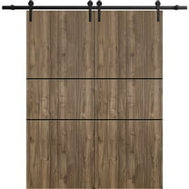 Sturdy Double Barn Door 36 x 80 inches with | Planum 0014 Walnut with Frosted Glass | 13FT Rail Hangers Heavy Set | Solid Panel Interior Doors