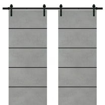 Sturdy Double Barn Door 36 x 80 inches with | Planum 0015 Concrete with Frosted Glass | 13FT Rail Hangers Heavy Set | Solid Panel Interior Doors