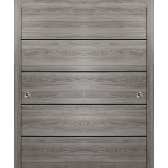 Sturdy Double Barn Door 36 x 80 inches with | Planum 0015 Ginger Ash with Frosted Glass | 13FT Rail Hangers Heavy Set | Solid Panel Interior Doors