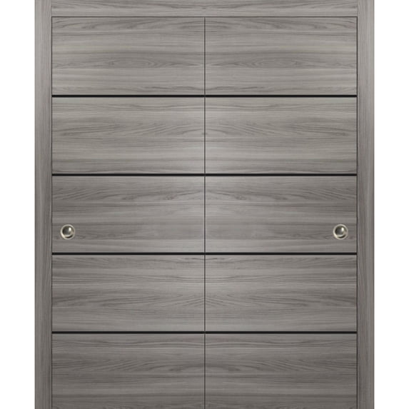 Sturdy Double Barn Door 36 x 80 inches with | Planum 0015 Ginger Ash with Frosted Glass | 13FT Rail Hangers Heavy Set | Solid Panel Interior Doors