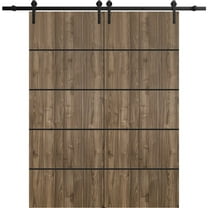Sturdy Double Barn Door 36 x 80 inches with | Planum 0015 Walnut with Frosted Glass | 13FT Rail Hangers Heavy Set | Solid Panel Interior Doors