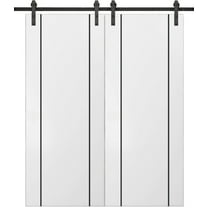 Sturdy Double Barn Door 36 x 80 inches with | Planum 0016 White Silk with Frosted Glass | 13FT Rail Hangers Heavy Set | Solid Panel Interior Doors
