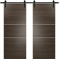 Sturdy Double Barn Door 36 x 80 inches with | Planum 0110 Chocolate Ash with Frosted Glass | 13FT Rail Hangers Heavy Set | Solid Panel Interior Doors