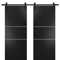 Sturdy Double Barn Door 36 x 80 inches with | Planum 0110 Matte Black with Frosted Glass | 13FT Rail Hangers Heavy Set | Solid Panel Interior Doors