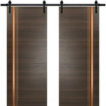 Sturdy Double Barn Door 36 x 80 inches with | Planum 1010 Chocolate Ash with Frosted Glass | 13FT Rail Hangers Heavy Set | Solid Panel Interior Doors