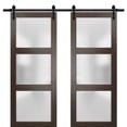 thumbnail image 1 of Sturdy Double Barn Door 36 x 84 inches with Frosted Glass | Lucia 2552 Chocolate Ash | Top Mount 13FT Rail Hangers Heavy Set | Solid Panel Interior Doors, 1 of 6