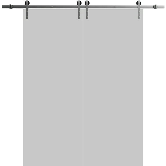 Sturdy Double Barn Door 36 x 84 inches | Planum 0010 Matte Grey | Stainless Steel 13FT Rail Hangers Heavy Set | Solid Panel Interior Doors