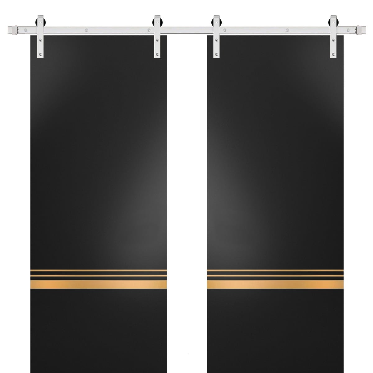 Sturdy Double Barn Door 36 x 84 inches with Planum 2010 Matte Black with Frosted Glass