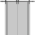 thumbnail image 1 of Sturdy Double Barn Door 36 x 84 inches with | Planum 0016 Grey Matte with Frosted Glass | 13FT Rail Hangers Heavy Set | Solid Panel Interior Doors, 1 of 6