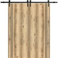thumbnail image 1 of Sturdy Double Barn Door 36 x 84 inches with | Planum 0016 Oak with Frosted Glass | 13FT Rail Hangers Heavy Set | Solid Panel Interior Doors, 1 of 6