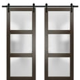 thumbnail image 1 of Sturdy Double Barn Door 36 x 96 inches with Frosted Glass | Lucia 2552 Chocolate Ash | Top Mount 13FT Rail Hangers Heavy Set | Solid Panel Interior Doors, 1 of 6
