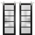thumbnail image 1 of Sturdy Double Barn Door 36 x 96 inches with Frosted Glass | Quadro 4002 Matte Black | Stainless Steel 13FT Rail Hangers Heavy Set | Solid Panel Interior Doors, 1 of 6