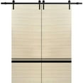 thumbnail image 1 of Sturdy Double Barn Door 36 x 96 inches with | Planum 0012 Natural Veneer with Frosted Glass | 13FT Rail Hangers Heavy Set | Solid Panel Interior Doors, 1 of 6