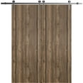 thumbnail image 1 of Sturdy Double Barn Door 36 x 96 inches with | Planum 0016 White Silk with Frosted Glass | Stainless Steel 13FT Rail Hangers Heavy Set | Solid Panel Interior Doors, 1 of 6
