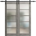 thumbnail image 1 of Sturdy Double Barn Door 36 x 96 inches | Quadro 4002 Nebraska Grey with Frosted Glass | Stainless Steel 13FT Rail Hangers Heavy Set | Solid Panel Interior Doors, 1 of 5