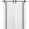 thumbnail image 1 of Sturdy Double Barn Door 36 x 96 inches with | Planum 0011 White Silk with Frosted Glass | 13FT Rail Hangers Heavy Set | Solid Panel Interior Doors, 1 of 6