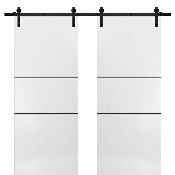 Sturdy Double Barn Door 36 x 96 inches with | Planum 0014 White Silk with Frosted Glass | 13FT Rail Hangers Heavy Set | Solid Panel Interior Doors