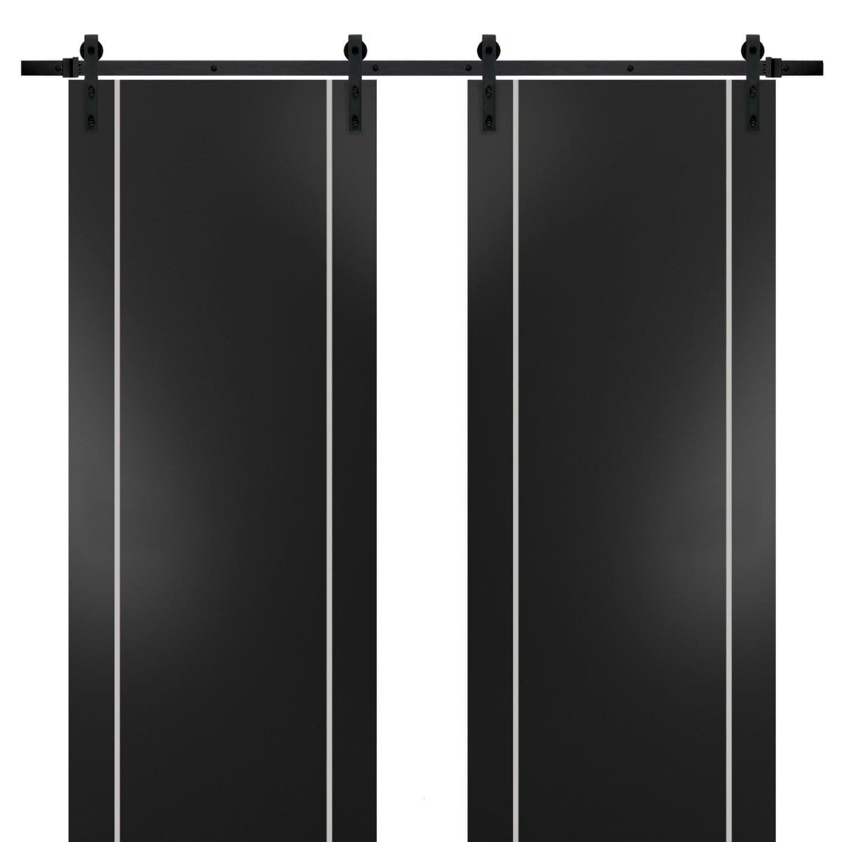 Sturdy Double Barn Door 36 x 96 inches with Planum 0410 Matte Black with Frosted Glass 13FT