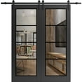 thumbnail image 1 of Sturdy Double Barn Door 48 x 80 inches | Lucia 2466 Matte Black Clear Glass | 13FT Rail Hangers Heavy Set | Solid Panel Interior Doors, 1 of 6