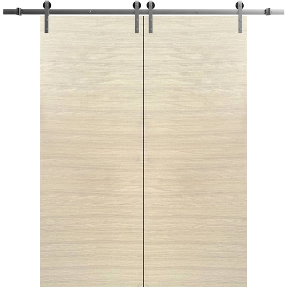 Sturdy Double Barn Door 48 x 80 inches | Planum 0010 Natural Veneer | Stainless Steel 13FT Rail Hangers Heavy Set | Solid Panel Interior Doors