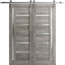 Sturdy Double Barn Door 48 x 80 inches | Quadro 4088 Nebraska Grey with Frosted Glass | 13FT Rail Hangers Heavy Set | Solid Panel Interior Doors