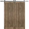 thumbnail image 1 of Sturdy Double Barn Door 48 x 80 inches | Quadro 4111 Walnut | Stainless Steel 13FT Rail Hangers Heavy Set | Solid Panel Interior Doors, 1 of 5