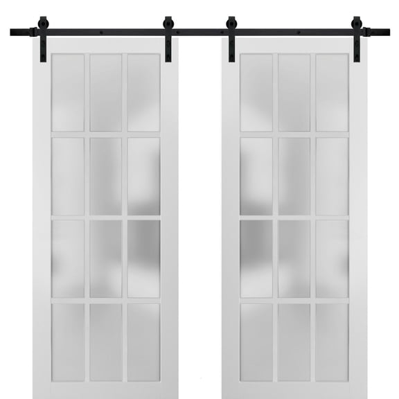 Sturdy Double Barn Door 48 x 80 inches with Frosted Glass 12 Lites