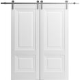thumbnail image 1 of Sturdy Double Barn Door 48 x 80 inches with | Lucia 8831 White Silk | Stainless Steel 13FT Rail Hangers Heavy Set | Solid Panel Interior Doors, 1 of 5
