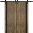 thumbnail image 1 of Sturdy Double Barn Door 48 x 80 inches with | Planum 0011 Walnut with Frosted Glass | 13FT Rail Hangers Heavy Set | Solid Panel Interior Doors, 1 of 6