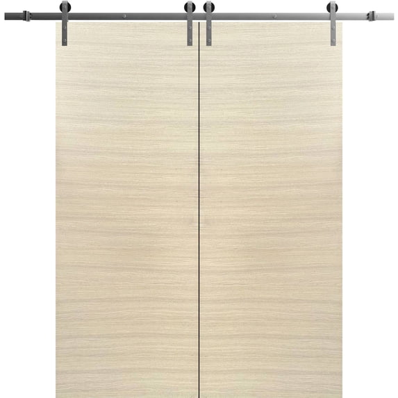 Sturdy Double Barn Door 48 x 84 inches | Planum 0010 Natural Veneer | Stainless Steel 13FT Rail Hangers Heavy Set | Solid Panel Interior Doors