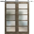 thumbnail image 1 of Sturdy Double Barn Door 48 x 84 inches | Quadro 4002 Cognac Oak with Frosted Glass | 13FT Rail Hangers Heavy Set | Solid Panel Interior Doors, 1 of 5